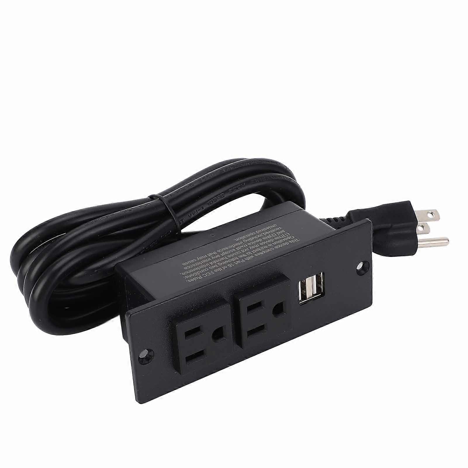 Multiprise encastrée 1500 W, 2 prises secteur, 2 ports USB, prise de courant pour meuble avec cordon de 1,5 m, 12 A