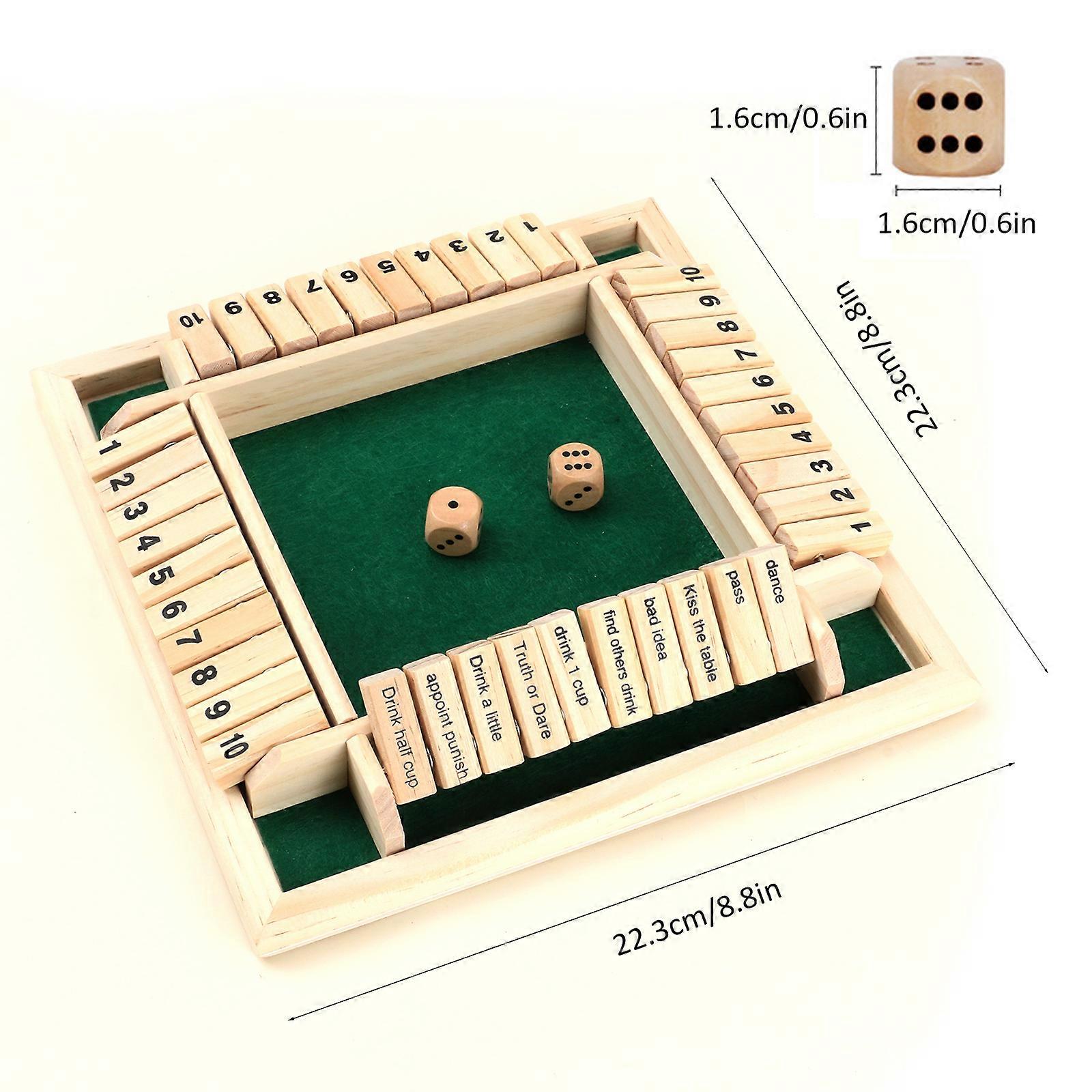 Wood Four Sided 10 Numbers Board Game Set Dice Table Entertainment Board Game Toy for Family Adults Party