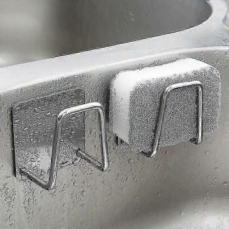 2stk rustfrit stål vask svamp holder selvklæbende vægmonteret afløbsstativ arrangør