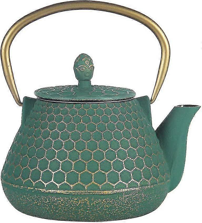Durable Cast Iron Teapot Suitable for Certain Brands, Japanese Tetsubin Design with Enamel Interior and Stainless Steel Infuser (Dark Green 