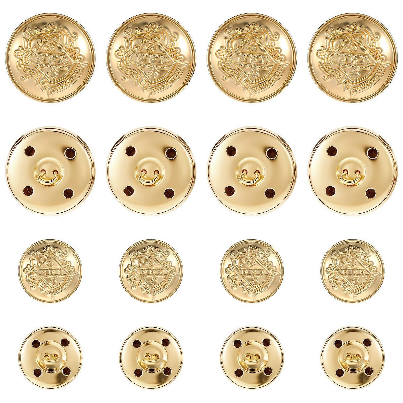 Pack of 16 Metal Blazer Buttons, Vintage Antique Buttons, 18 mm and 25 mm (Gold)