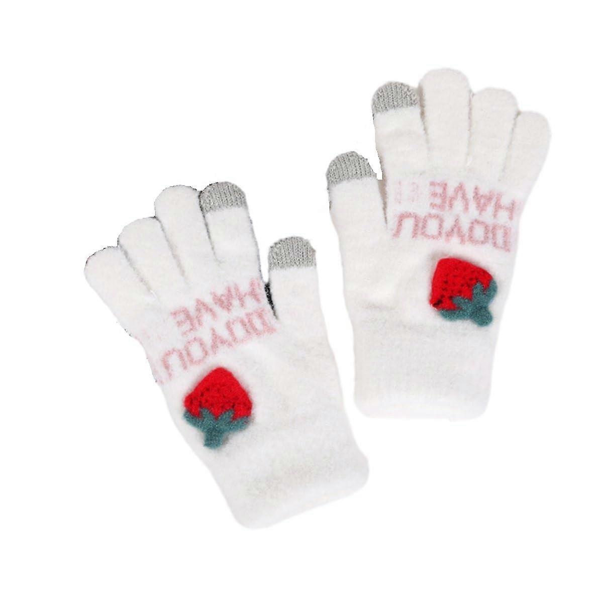 Strawberry touch screen warm and coldproof cycling cute girl plush faux wool knitted fivefinger touch gloves