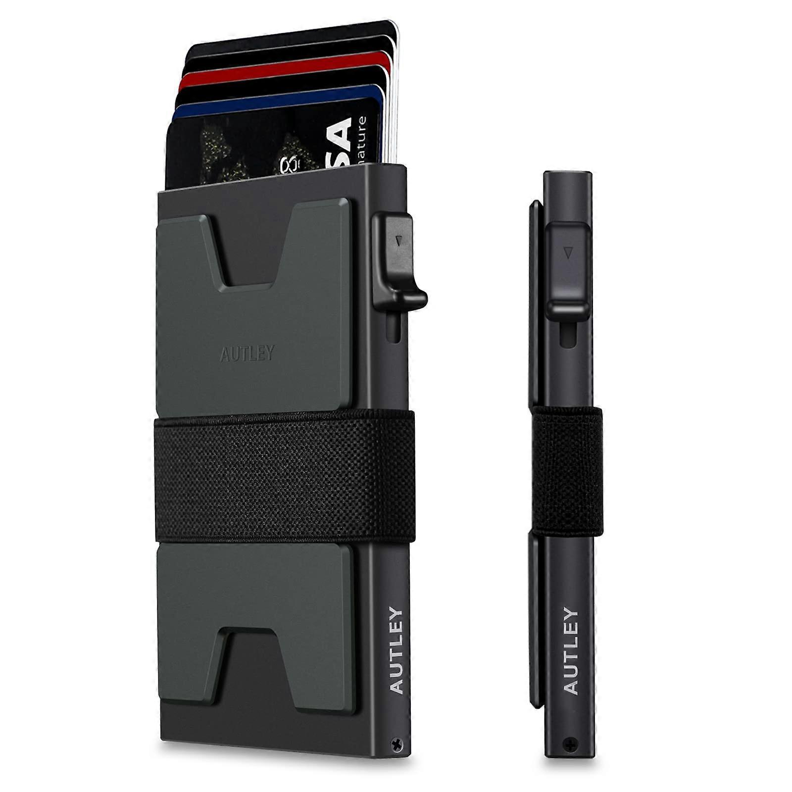 Slim Card Holder Wallet For Men, Minimalist Pop Up Wallet, RFID Blocking, Mens Wallet With Cash Band, Black