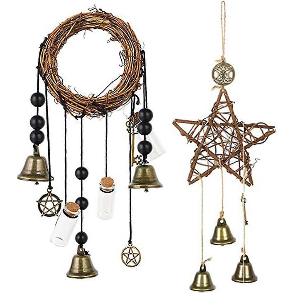 Witch Bell Rattan Ring Bell Pendant Home Decoration Assorted Color 34.00X12.00X2.00cm Door Protection 2Set