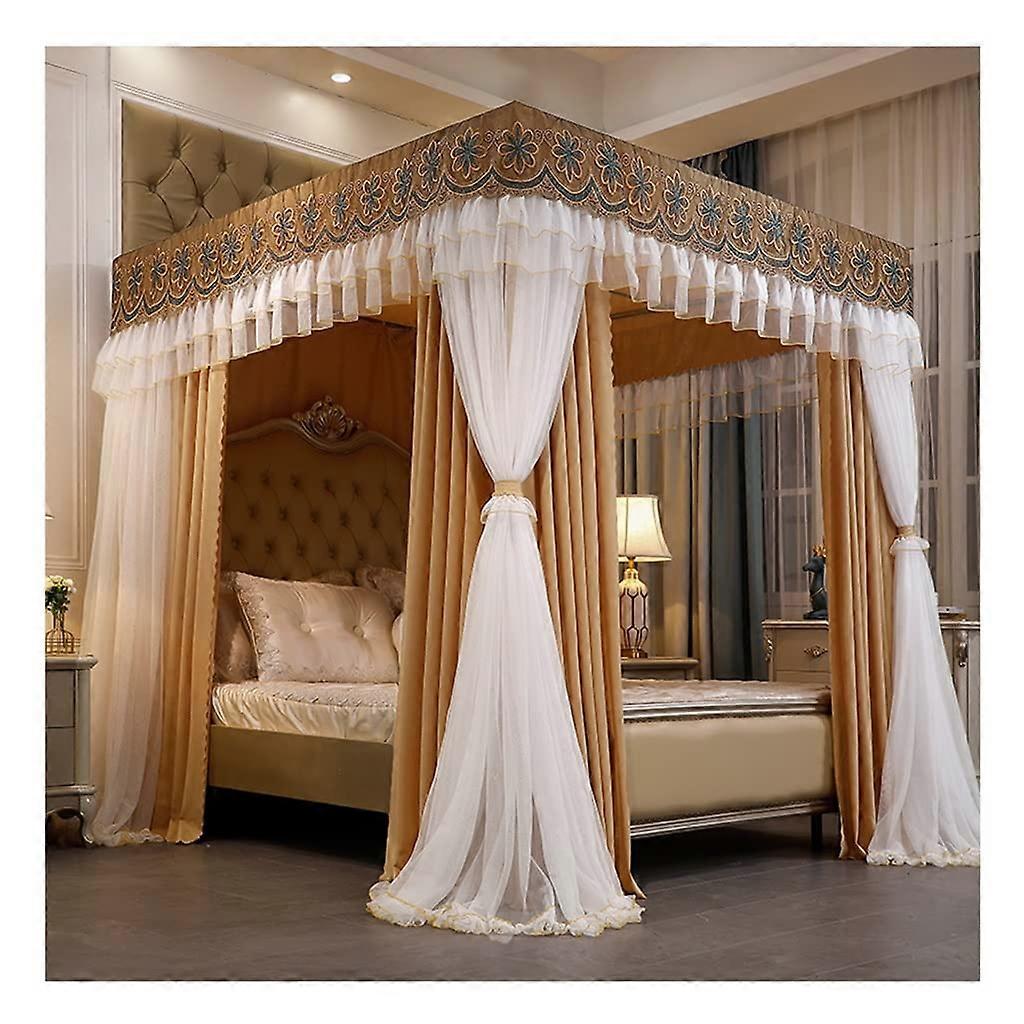 Luxurious Double-Layer Darkening Canopy Bed with Mosquito Net and Stand for Bedroom, All Seasons, A5, 200x220x200 cm