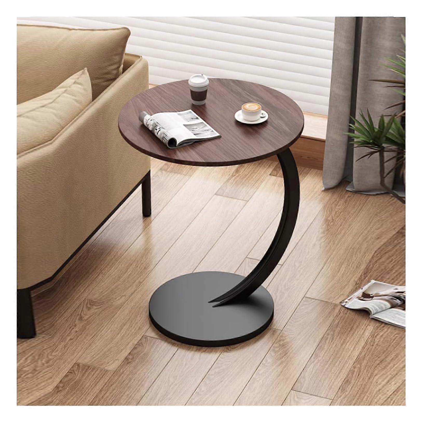 Modern Round Couch for Side Table, CShaped End Table, Sofa Table, Slim Small End Table with Steel Frame, Brown
