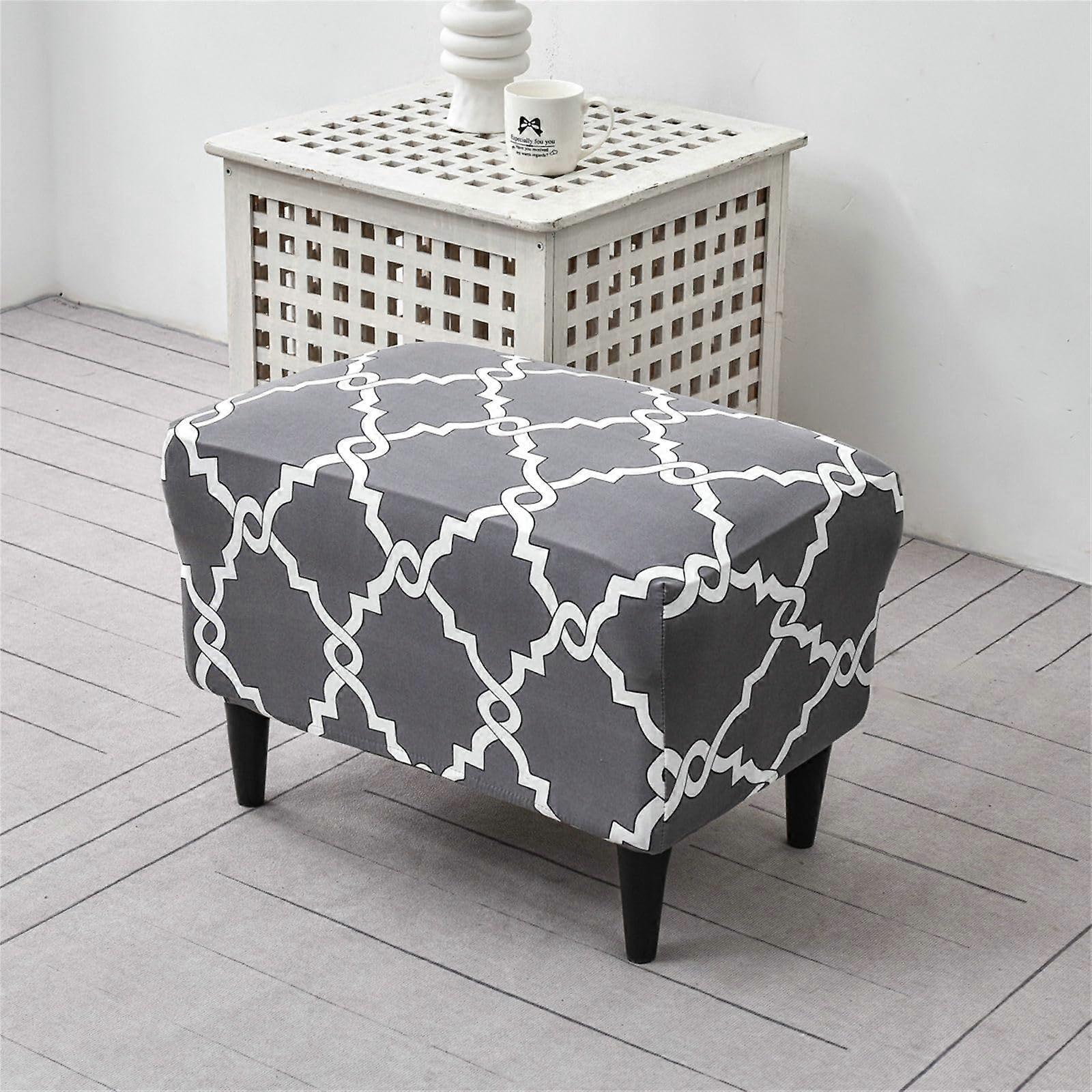 Ottoman Cover Rectangular Geometric Stretch Stool Cover with Non-Slip Elastic Base Dustproof One Size Simple Style