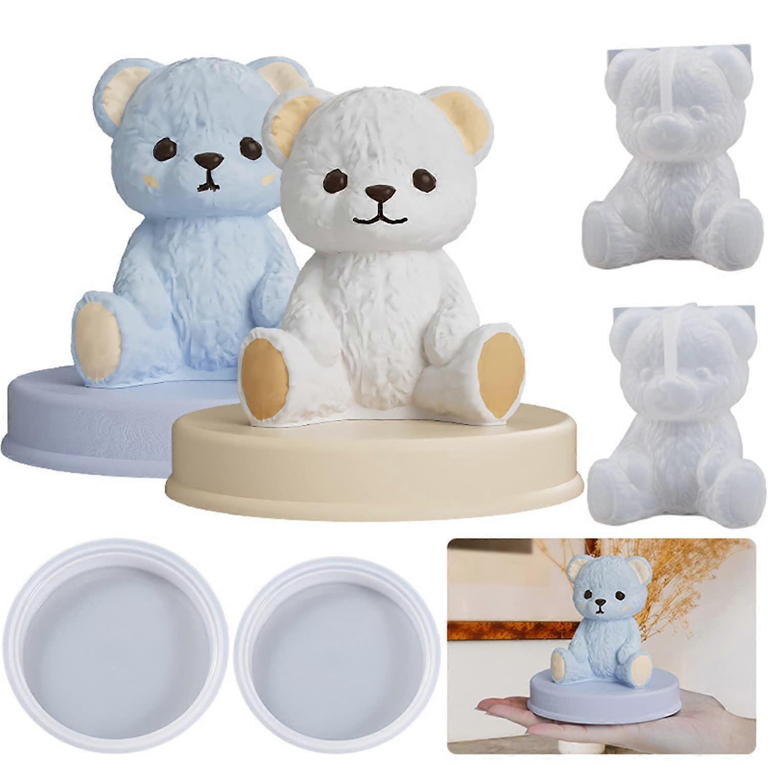 Pack of 2 Silicone Candle Moulds, 3D Teddy Bear Ice Cube and Soap Mould for Candle, Chocolate, and Cake Decoration