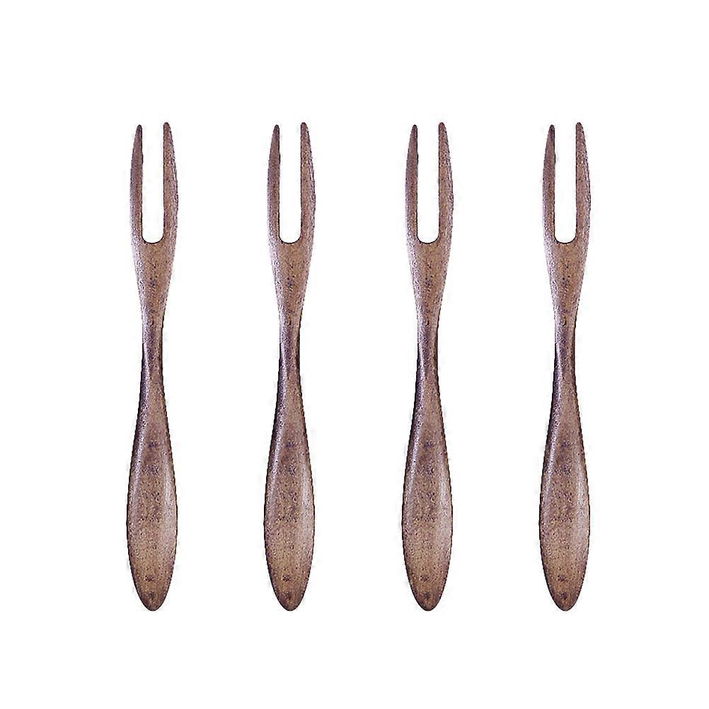 Small Fruit Fork Wooden Dessert Forks Picks for Home KTV 12x1x0.5cm Hard Structure Food Serving 4Pcs