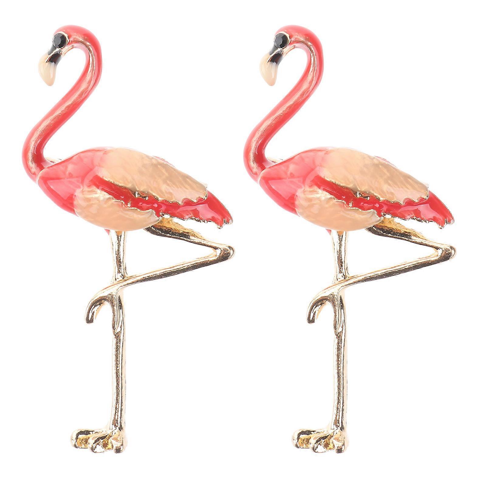 Flamingo Items Red Brooches for Women Party Bouquet Ornament 2Pcs