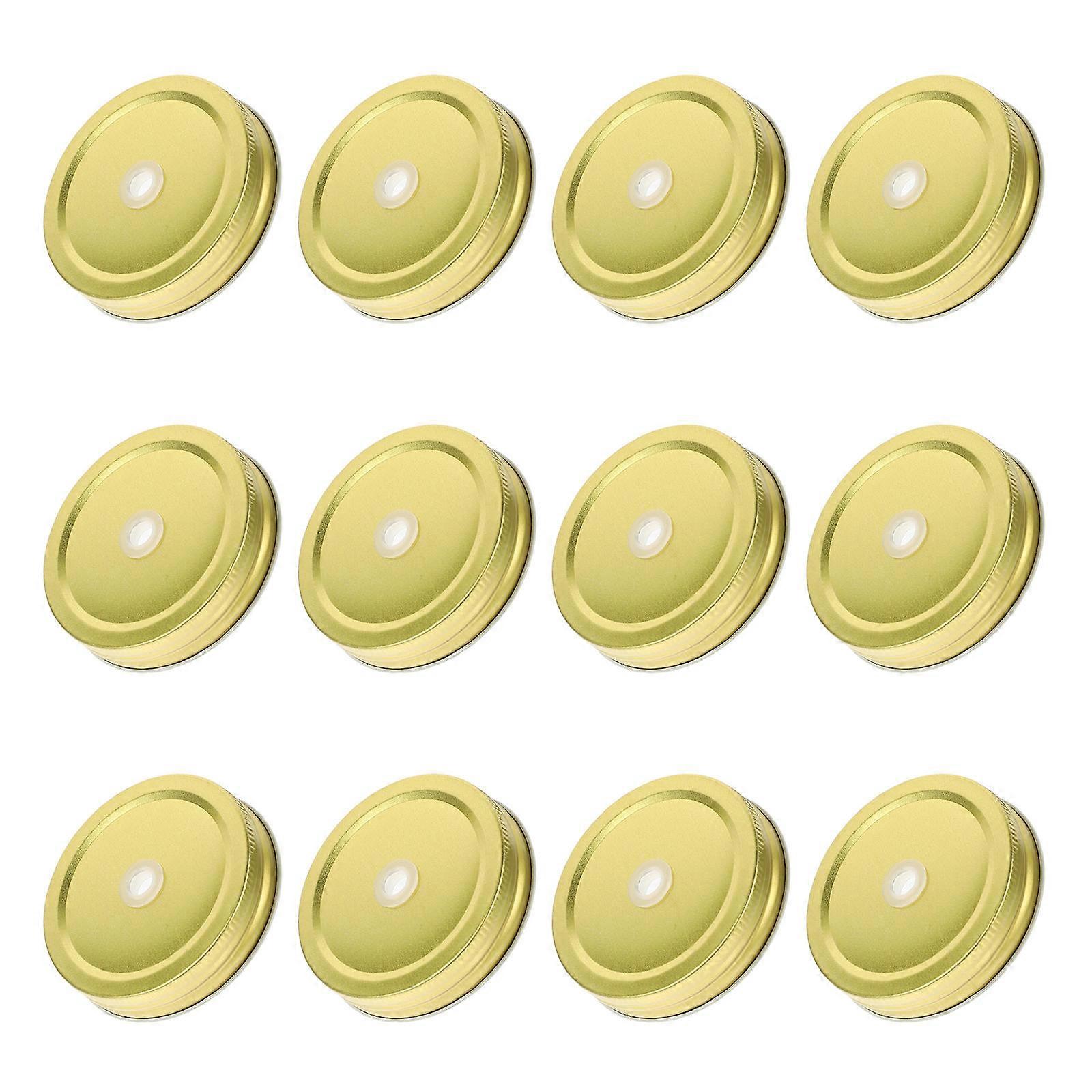 Mason Jar Lids with Straw Hole for General Users Golden Iron Sealing Effect Reusable 12Pcs