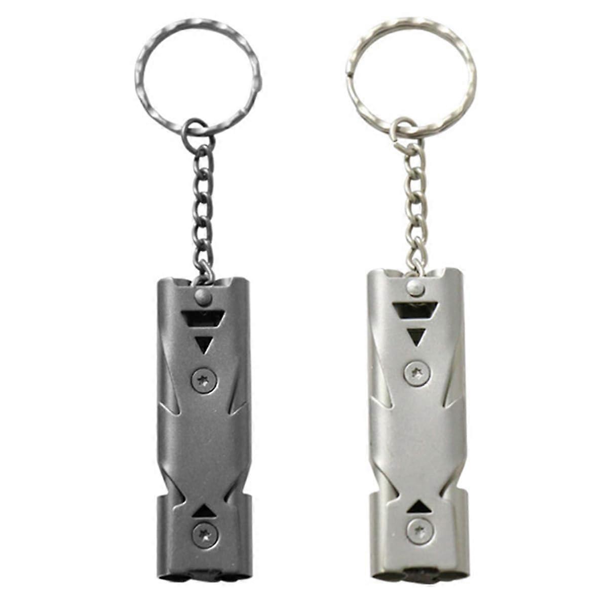 Pack of 2 whistles, metal emergency whistle, signal whistle, loud emergency, with key ring, referee, outdoor emergency survival whistle