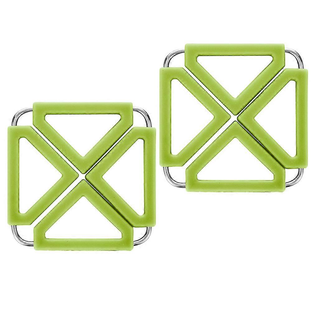 Silicone Heat Resistant Mats Square Green 12x12cm Non Slip Foldable Table Pad 2Pcs