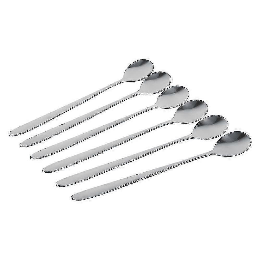 Set of 6 Stainless Steel Long Handle Spoons - Ideal for Latte, Ice Cream, Sundae, Coffee, and Soup