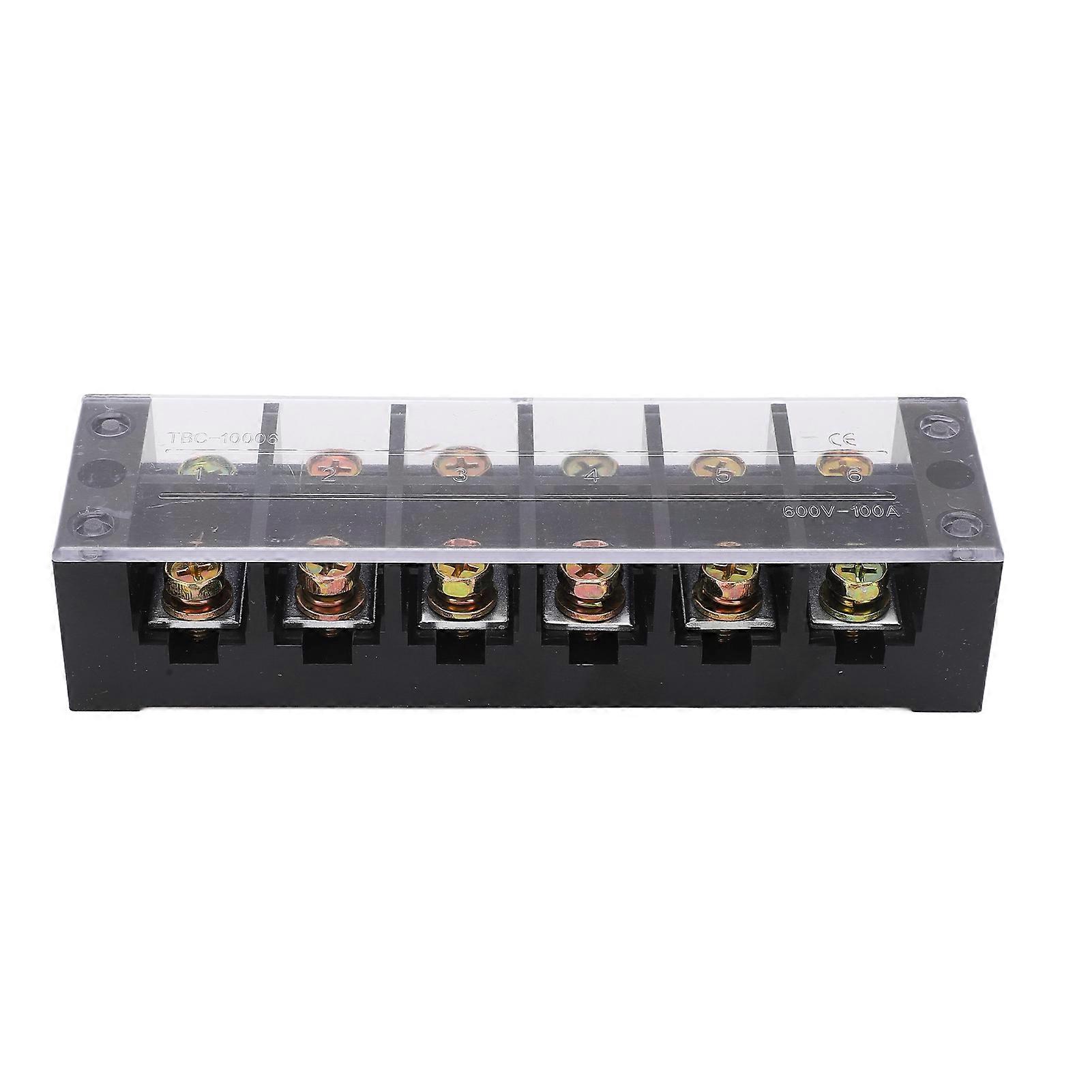 100A Terminal Block, Double Row, High Current, with Clear Cover, for Deck Lighting, 6 Positions (1006)