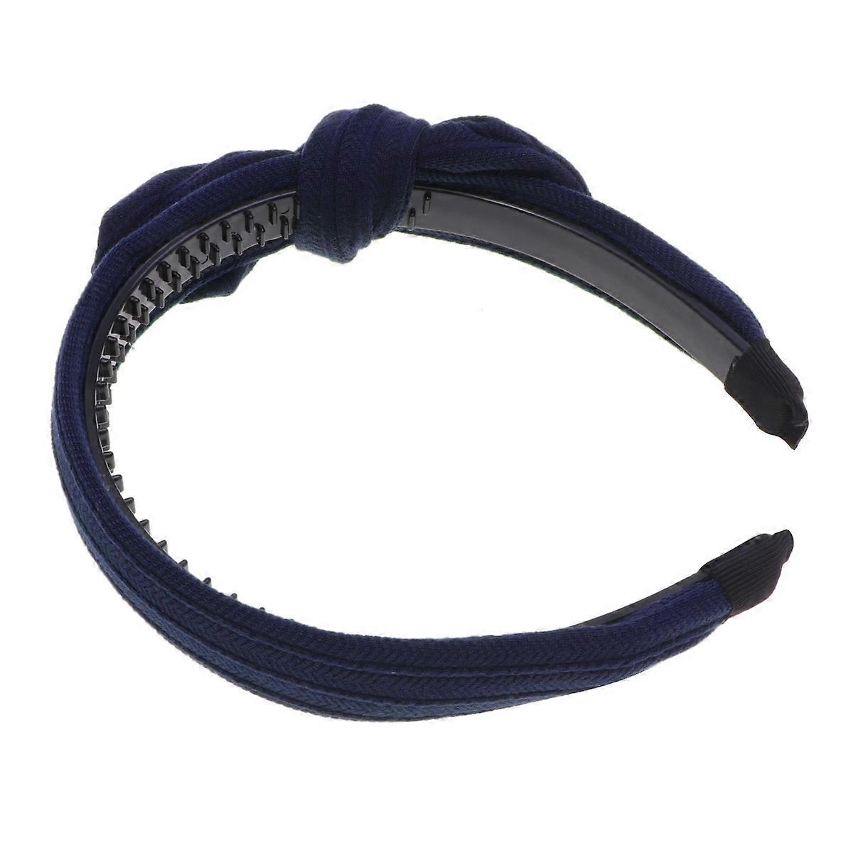 Knitted Bowknot Hairhoop Adorable Rabbit Ear Bowknot Knitted Headdress Dark Blue Wide Band 1Set
