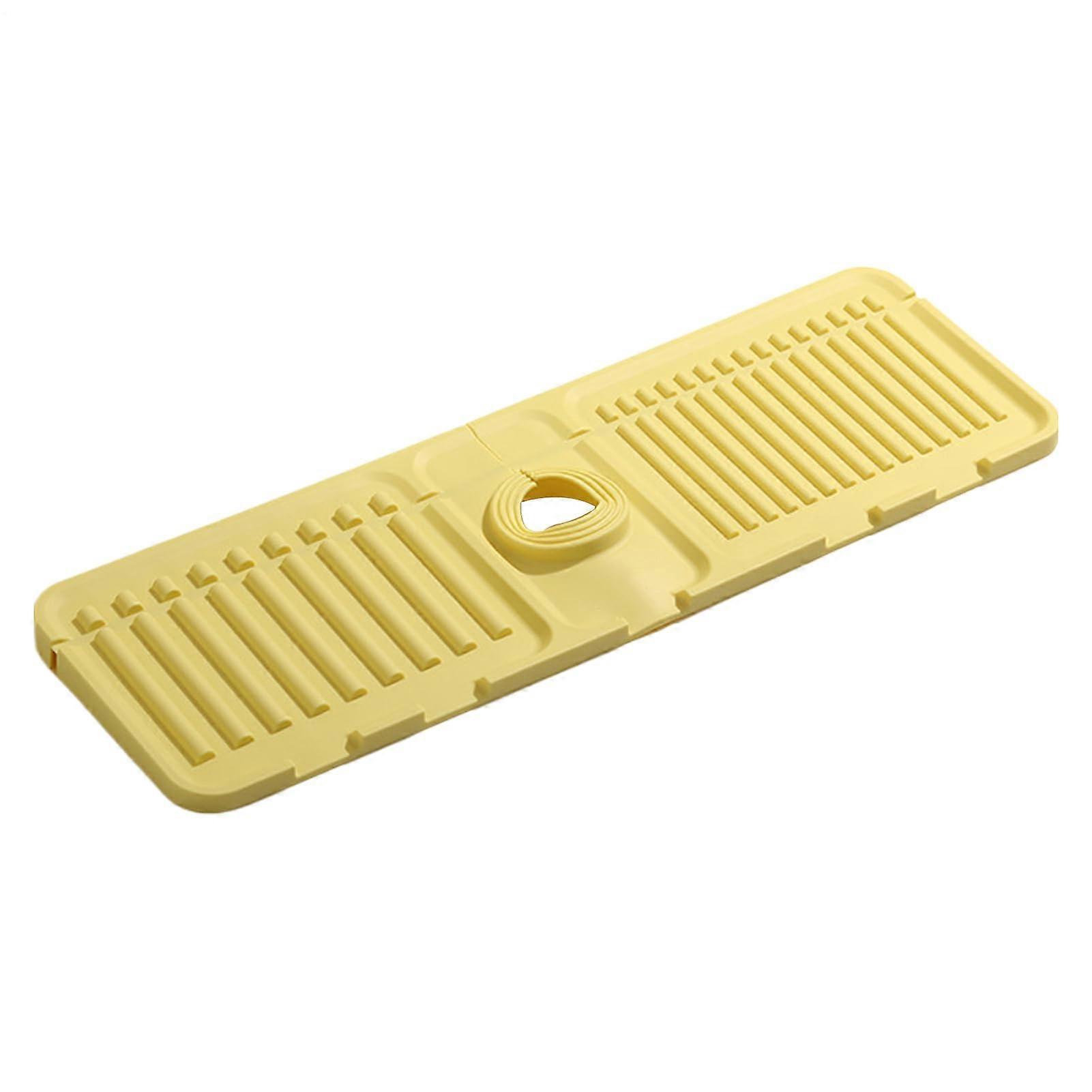 Kitchen Faucet Sink Splash Guard Draining Pad with Handle, 5 Degree Incline Anti-Splash Tray for Bathroom and Kitchen, Egg Yellow