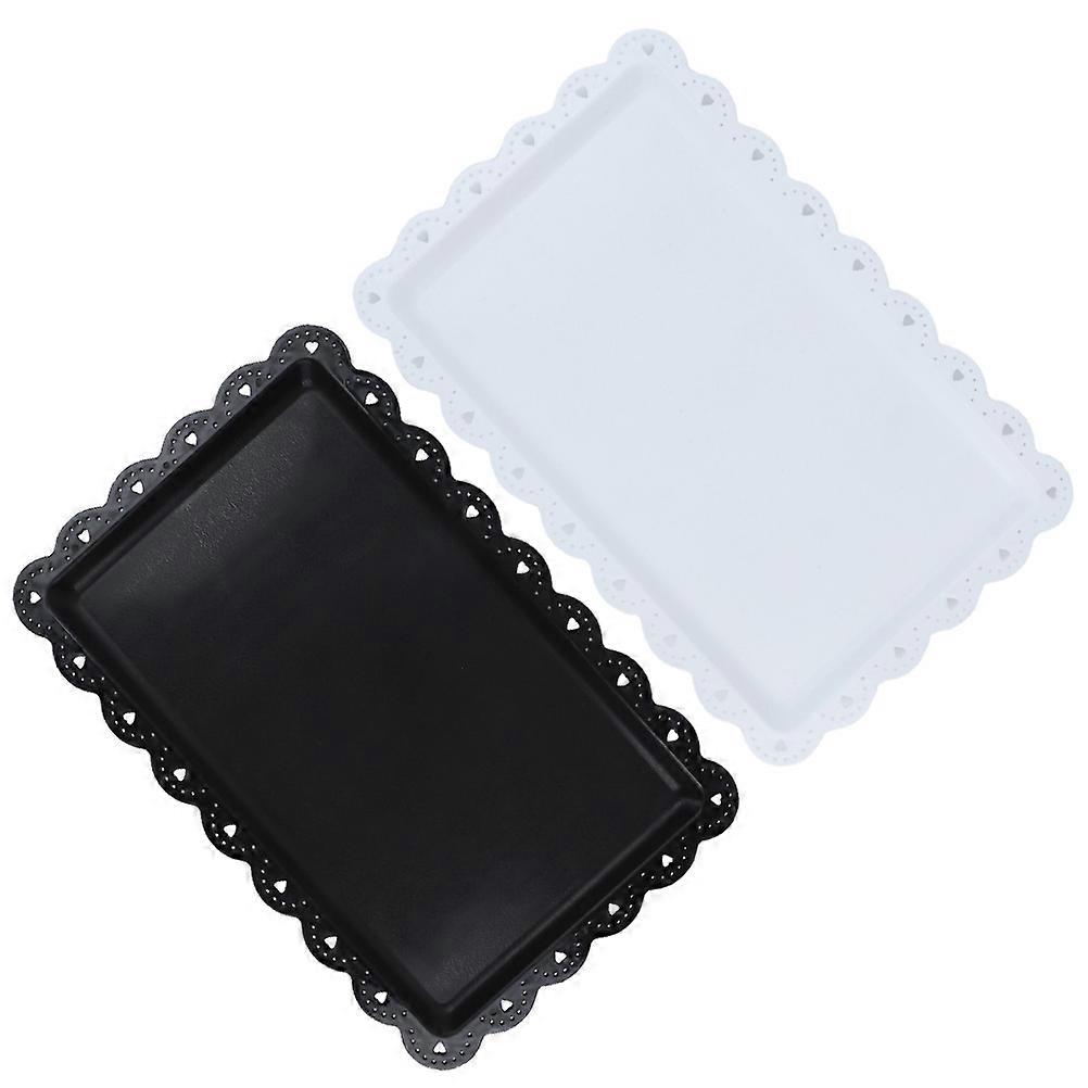 White PP Cake Plates for Dessert Simple and Fashionable with Black White Design 2 Pcs