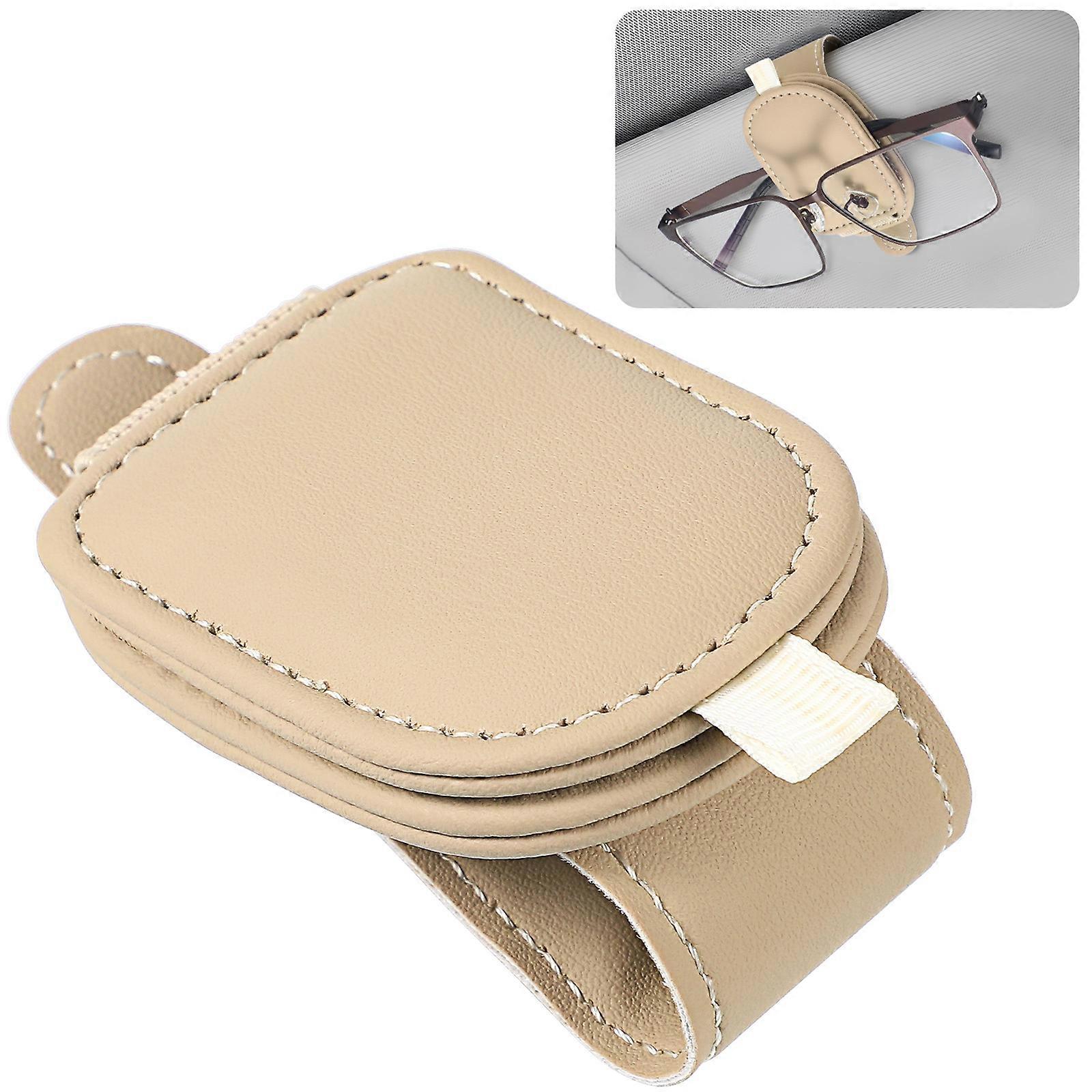 Car Glasses Holder Visor Glasses Clip Modern Design Beige Color Rectangular Shape Securely Hold 1Set