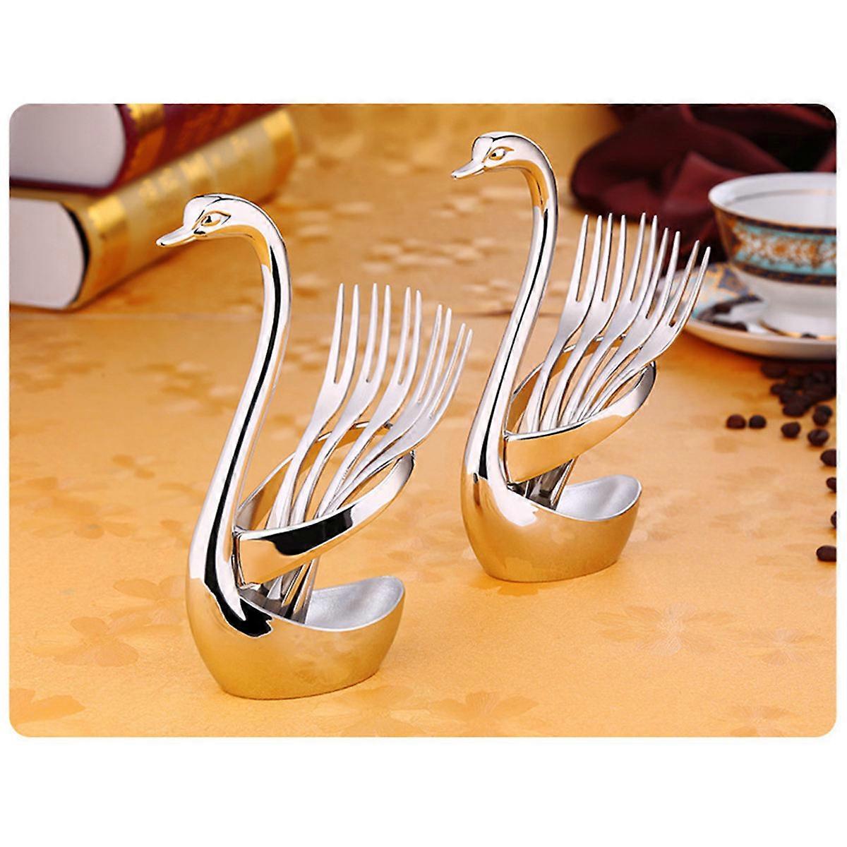 Cutlery Container Swan Fork And Spoon Holder Elegant Dinner Party 12Cm 5Pcs Fruit Fork
