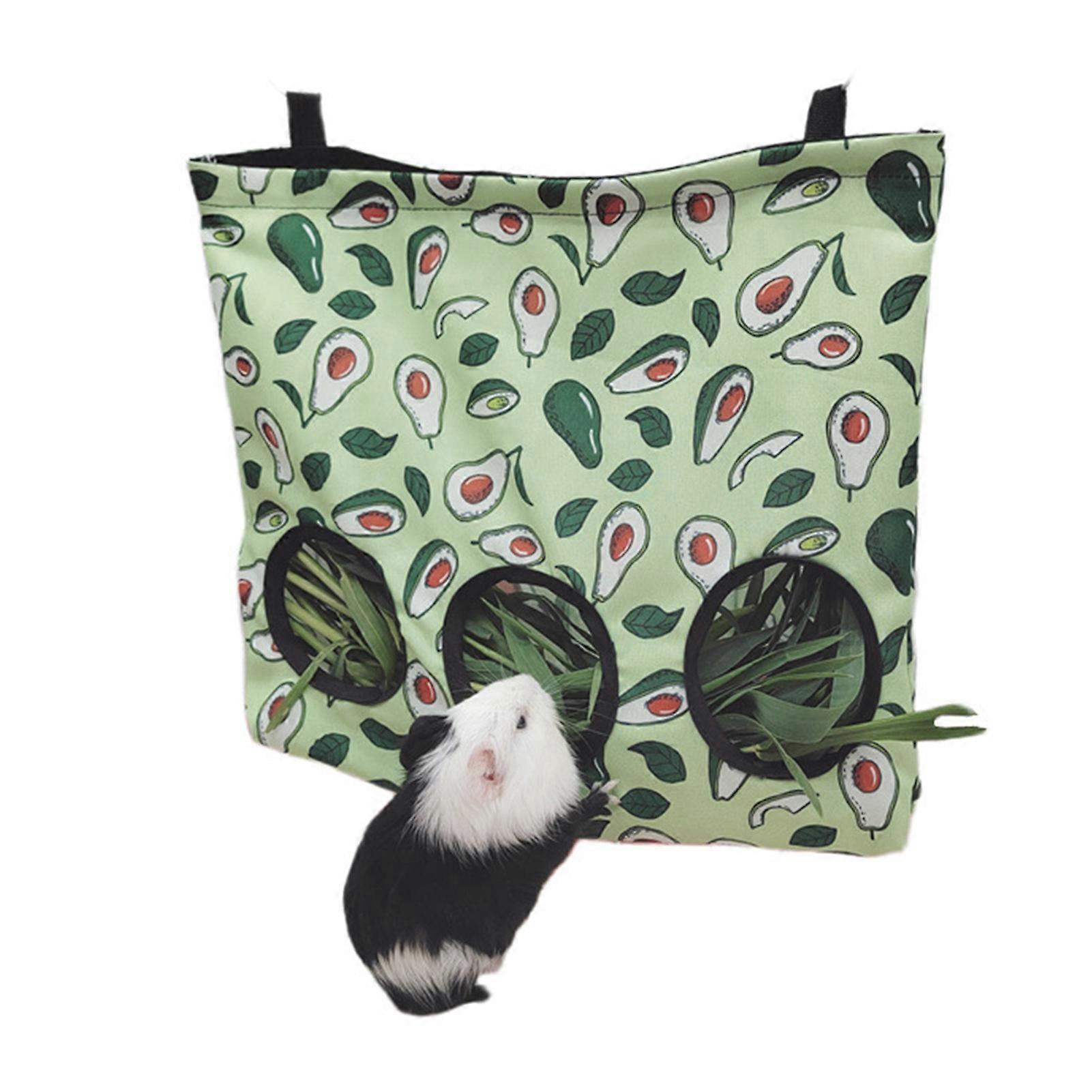 Rabbit Hay Feeder Bag Reusable Oxford Cloth Avocado Pattern Pet Hanging Dispenser Bag for Small Animal L