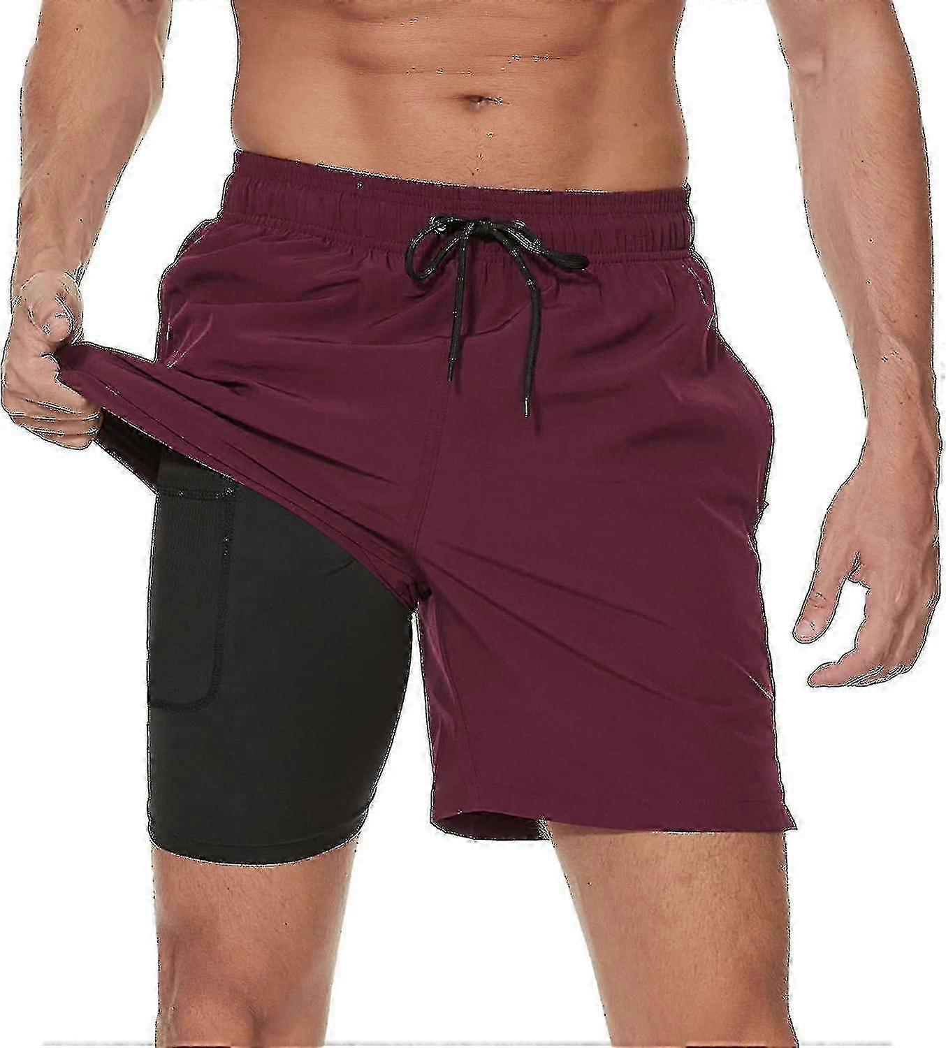 Pantaloncini da bagno da uomo 2 in 1 ad asciugatura rapida con fodera a compressione e tasche con cerniera