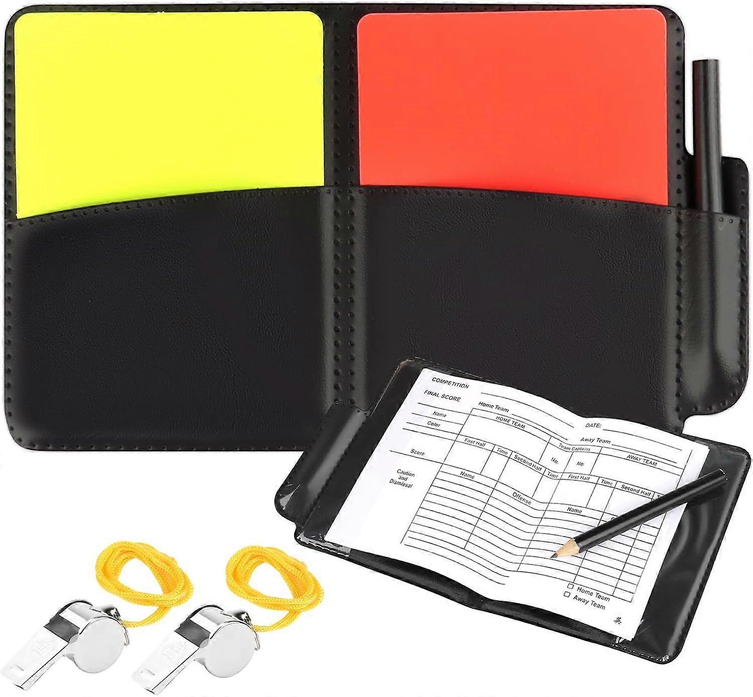Football Referee Cards, 2 Metal Referee Whistles, Yellow and Red Card Referee Card Set Referee Card Kit with Referee Card Pencil for Football Game Bas