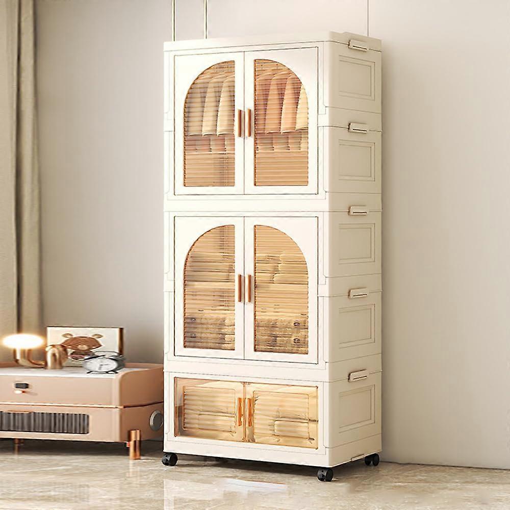 Portable Kids Wardrobe with Foldable Storage Bins, Plastic Cabinet for Living Room, Bedroom, Dorm Room Use