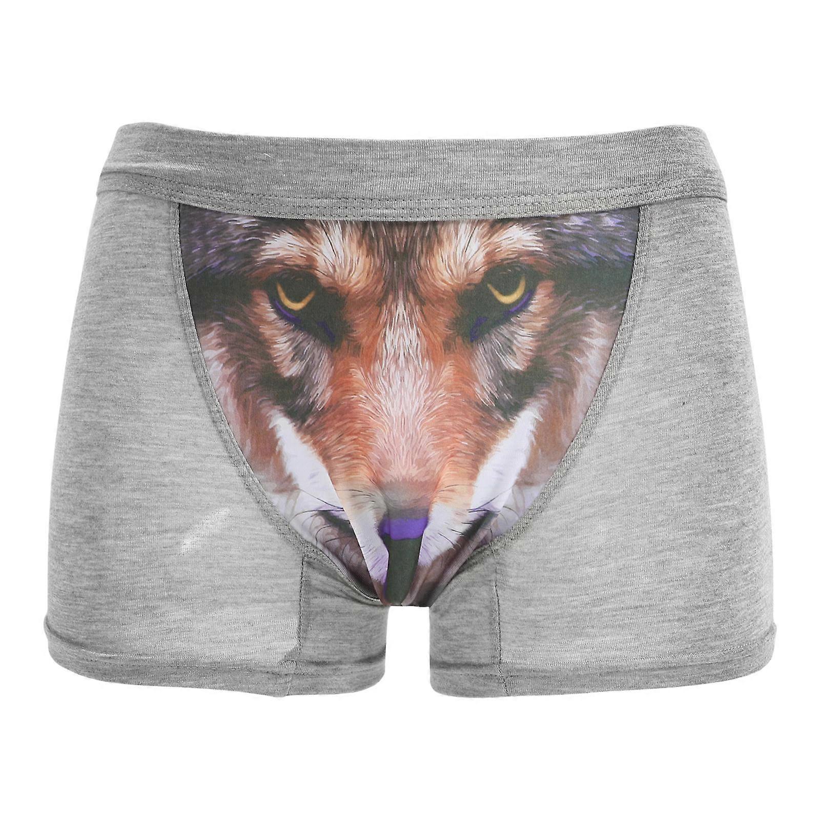 Mens Breathable Underpants Practicality Stretchy Grey Size L Wolf Head 1Pack