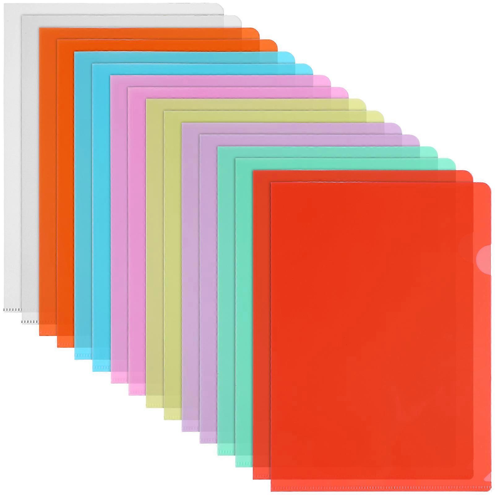 Plastic Document Folders L Type Office Use Transparent Green 16Pcs