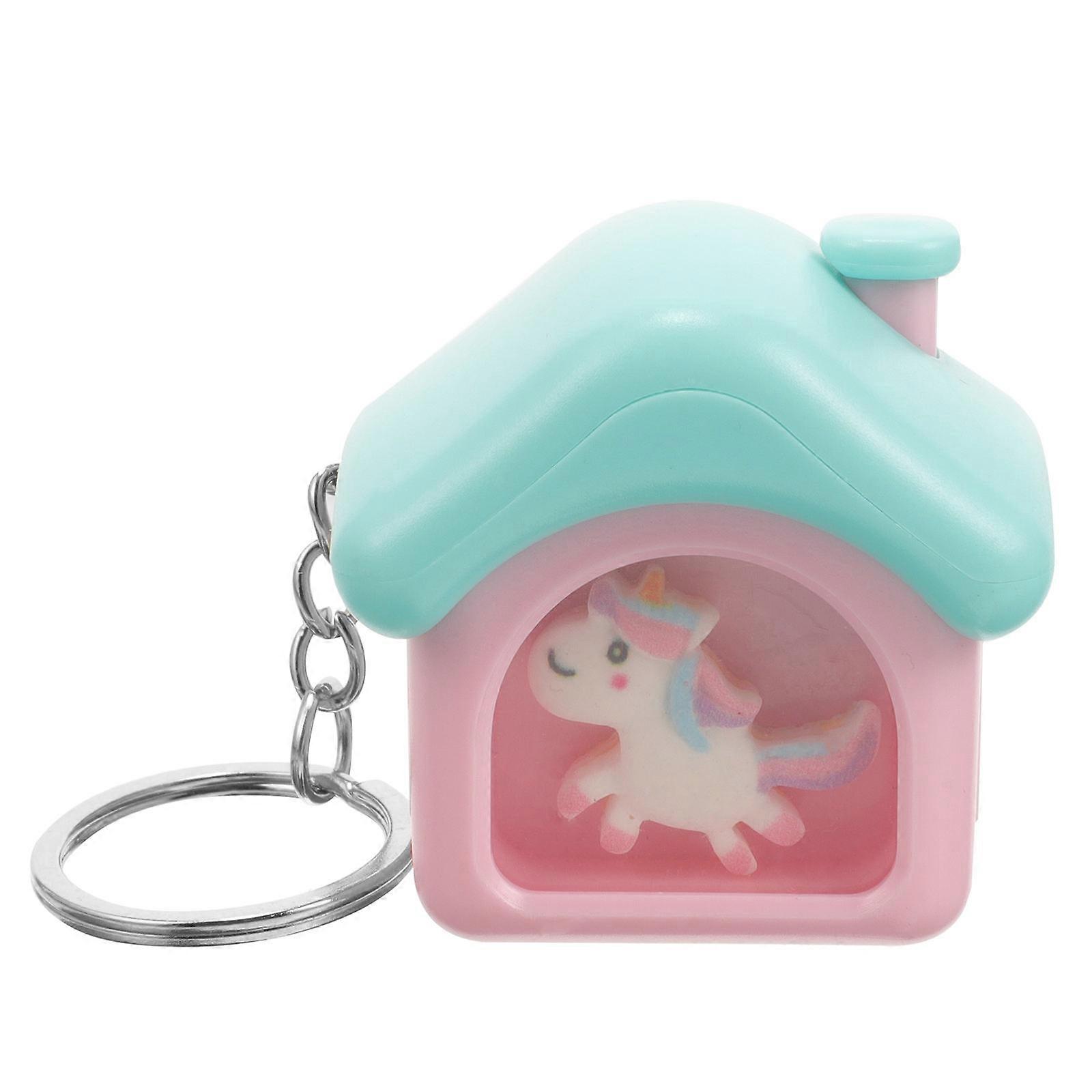 Pink LED Keychain House Unicorn Keychain with Light and Music Small