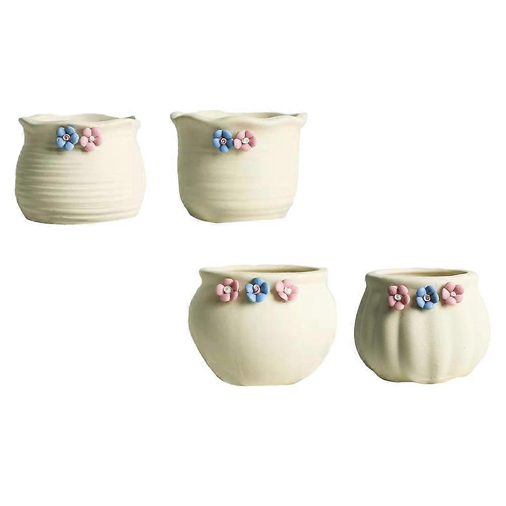 White Ceramic Flower Pots Handmade Mini Planter Containers for Decor with Compact Size 4PCS