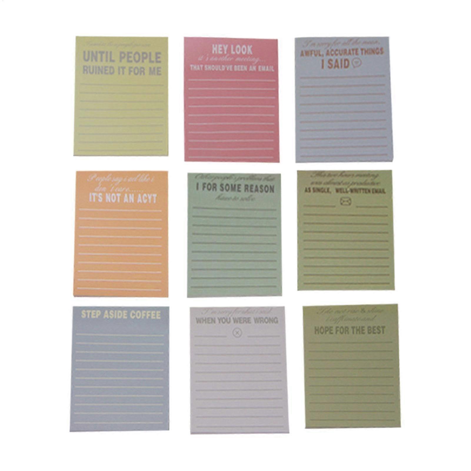 Colorful Sticky Pads Notepad Set  270 Sheets, 9 Designs for Study, Work