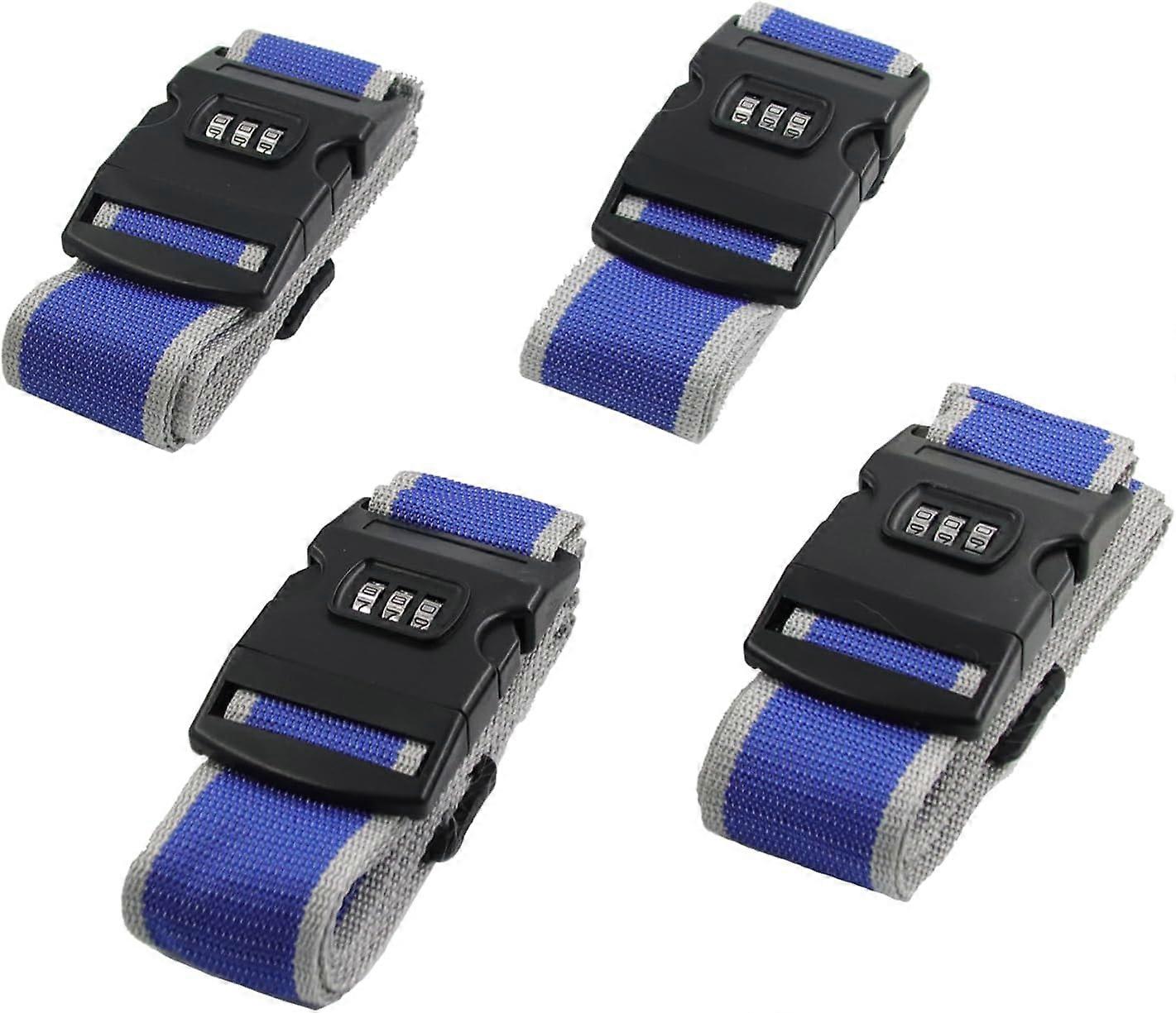 ZENGO Luggage Straps Suitcase Belts with Buckle, Packing Accessories for Travel Bag Closure with Combination Lock 4 pcs,Blue