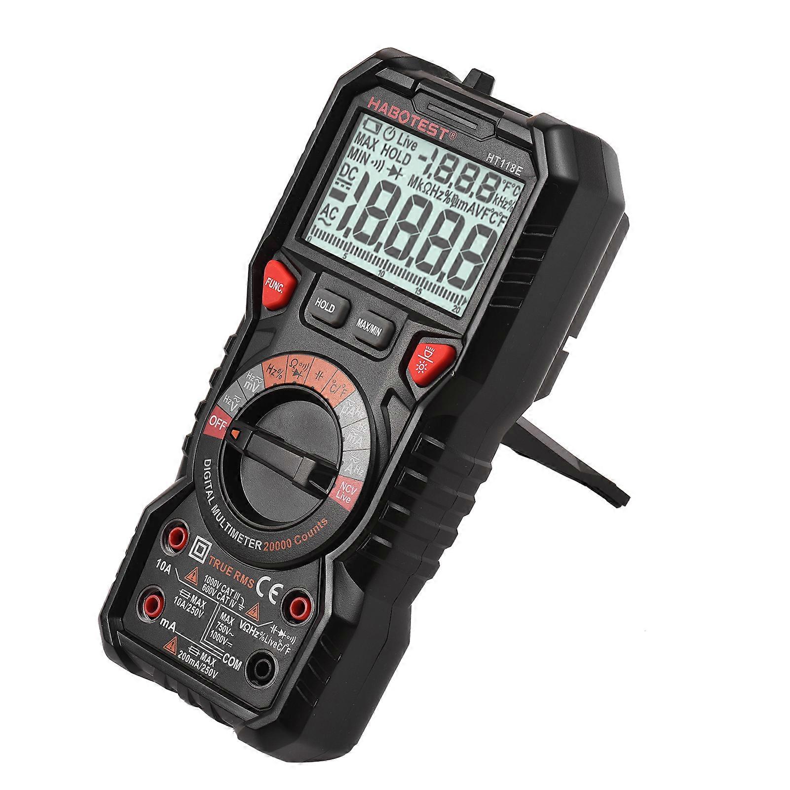 HABOTEST HT118E Digital Multimeter Auto Range Multi-meter 20,000 Counts True RMS Measuring AC/DC Voltage & Current Resistance Capacitance Frequency T
