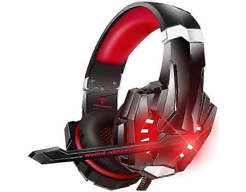 Stereo Pro Gaming Headset, Noise Cancelling Over Ear Kopfhörer mit Mikrofon, LED-Licht, Soft Memory Ohrenschützer für Laptop Mac Wii Accessory Kits (rot)