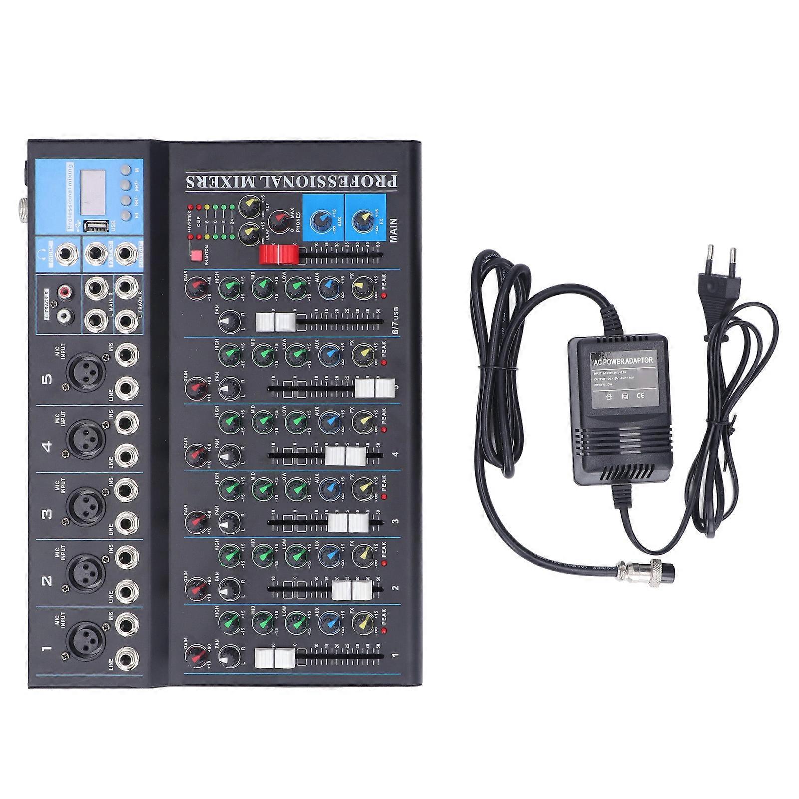 7 Channel Mixer USB Sound Board Mixing Console Professional Stage Equipment 100‑240V EU Plug