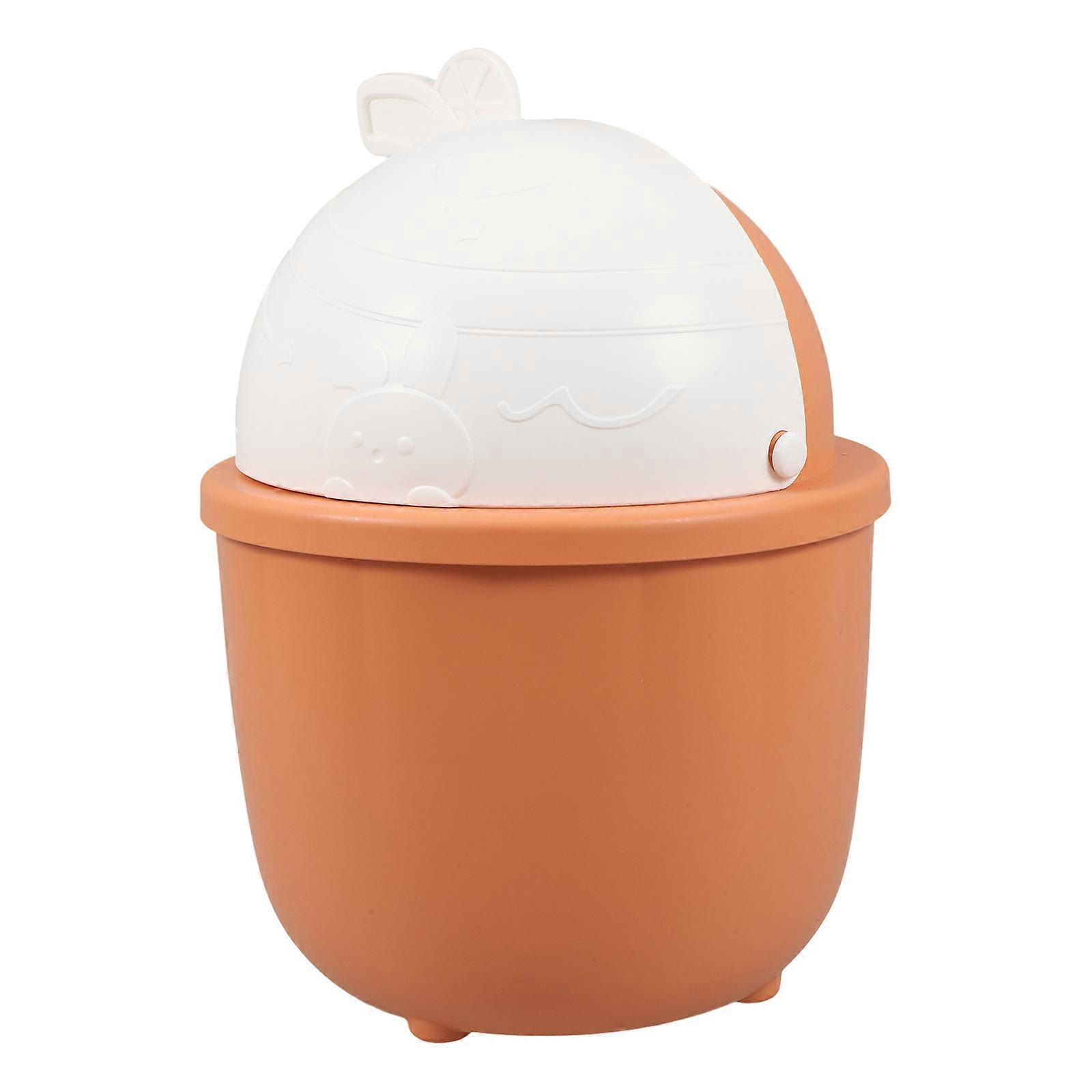 Cute Rabbit Design Mini Trash Can with Flip Lid for Home Use Made of PP Orange Color