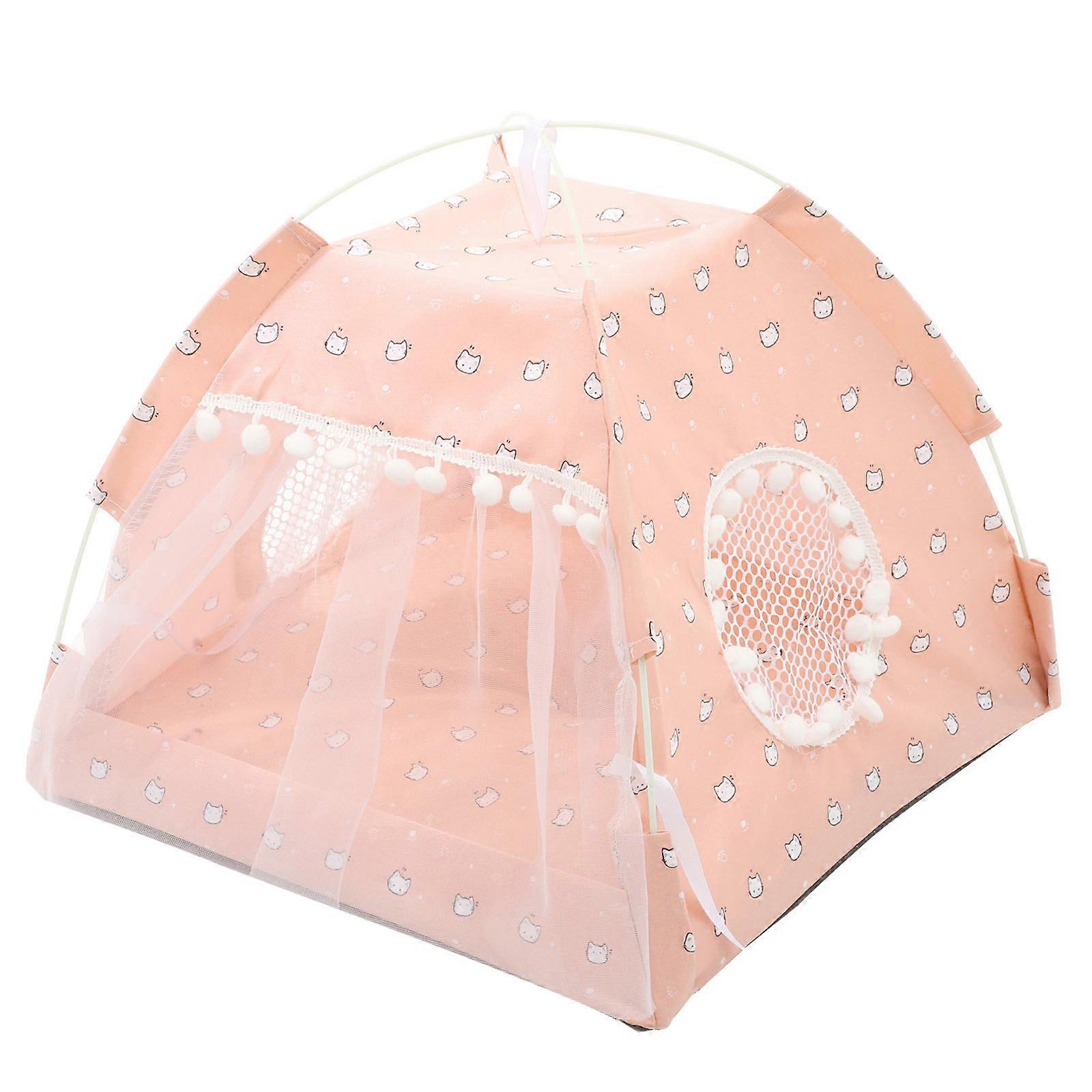 Pink Cloth Pet Tent for Indoor Outdoor Use SemiClosed Design Comfortable Cat Sleeping Tent 100% Foldable