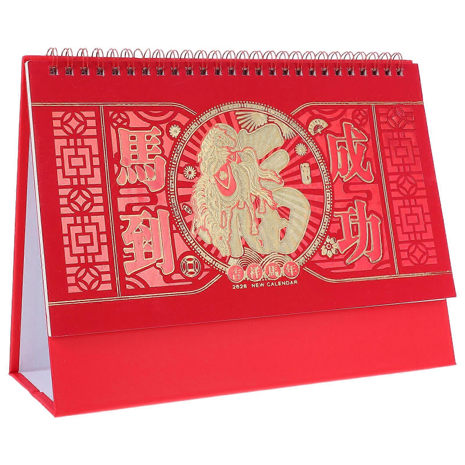 Freestanding Red Flip Desk Calendar for Yearly Planning – Compact Monthly Organizer for Home & Office with Pages and Space Saving Design