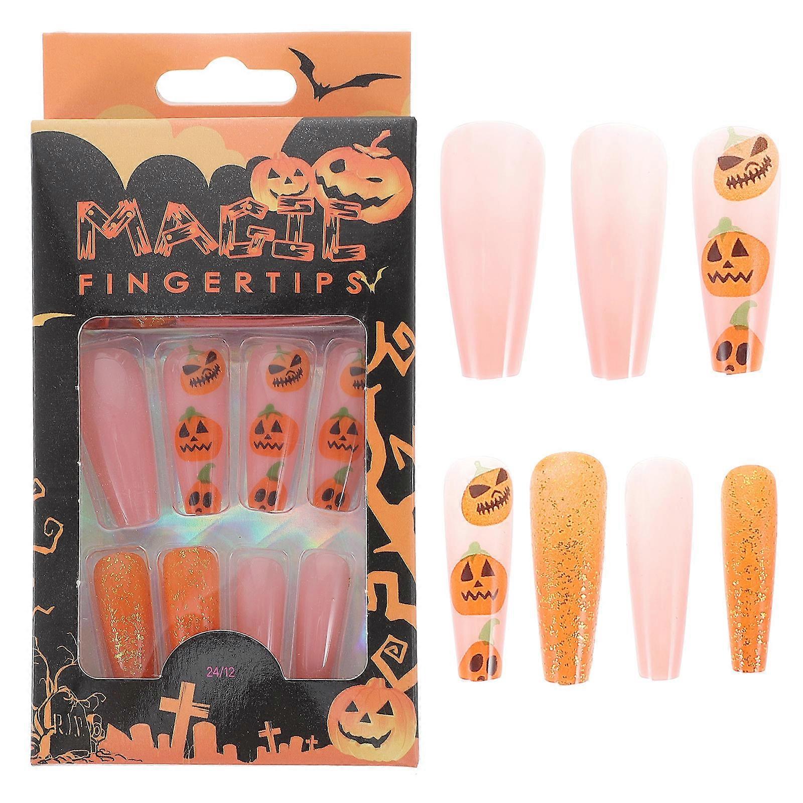 1 Box Halloween False Nails Press On Nails For Women Nail Decoration Assorted Color 24 Pcs