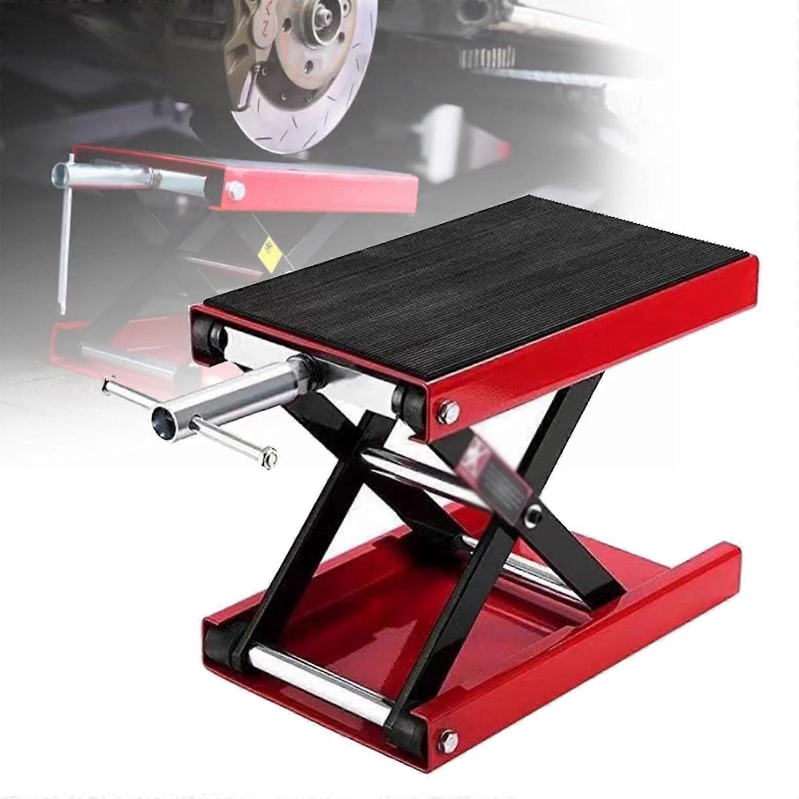 Motorcycle Lifting Platform with Thickened Handle, Height-Adjustable Repair Stand, X-Shaped Reinforced Bracket for All Models