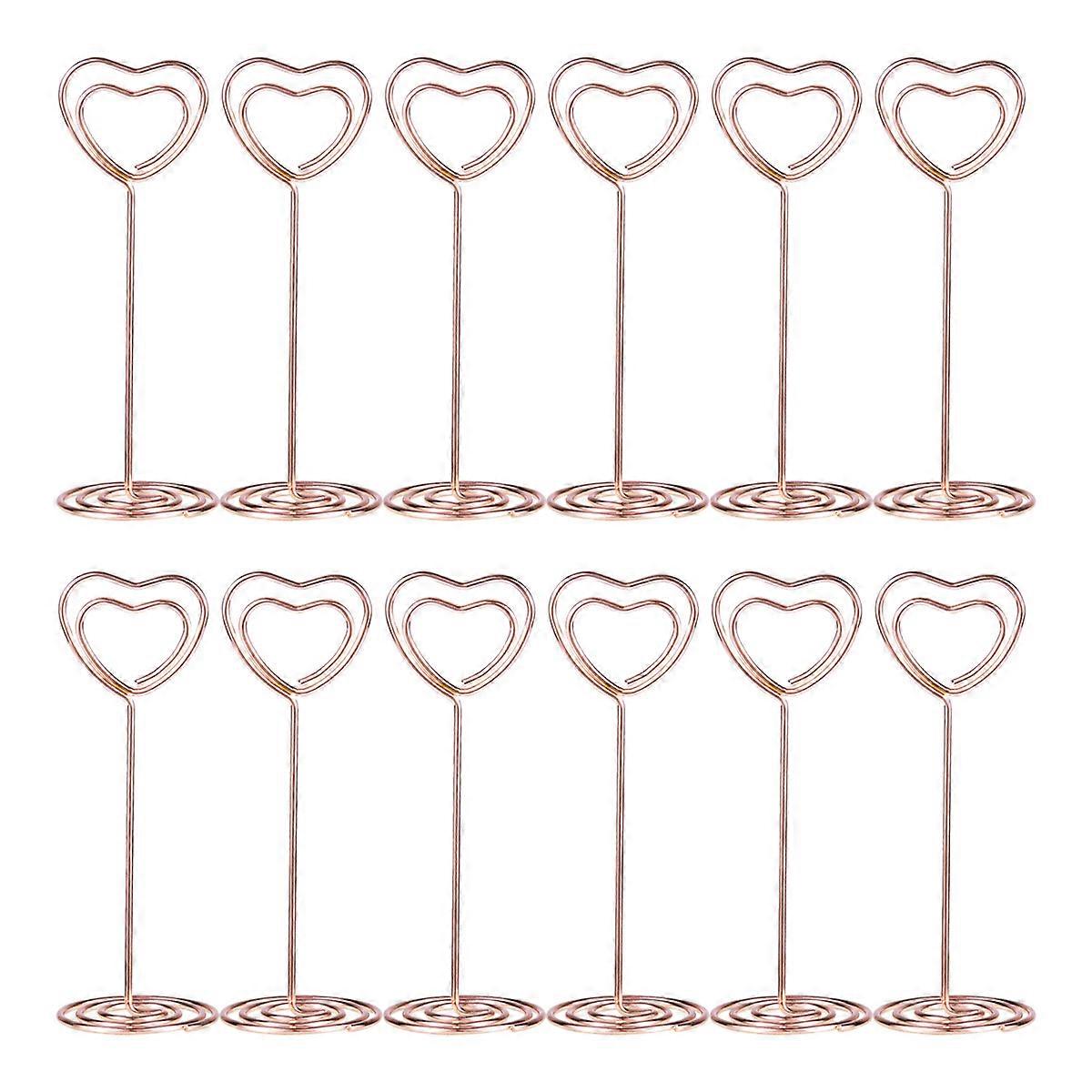Heart Shape Table Number Holders with Photo Holder Function 12Pcs Rose Gold