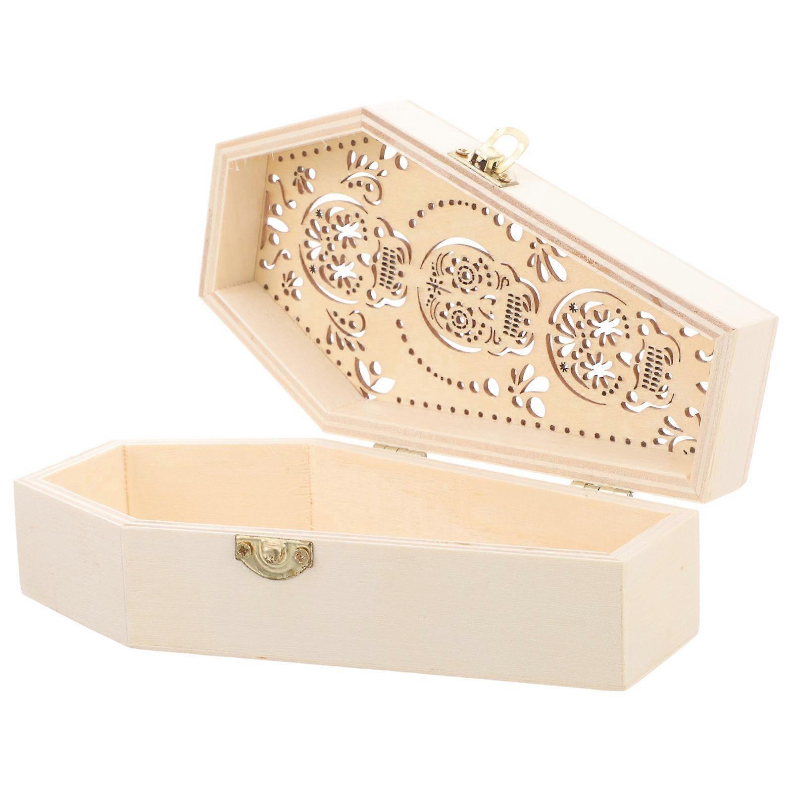 Multi-functional Wooden Coffin Box Halloween Party Favor Treat Container 1Pack