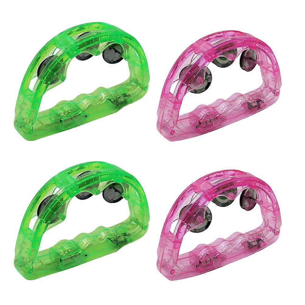 Assorted Color Plastic Tambourines 4Pcs LED Glowing Handbell Toys Ideal For Children's Musical Activities Birthday Celebrations