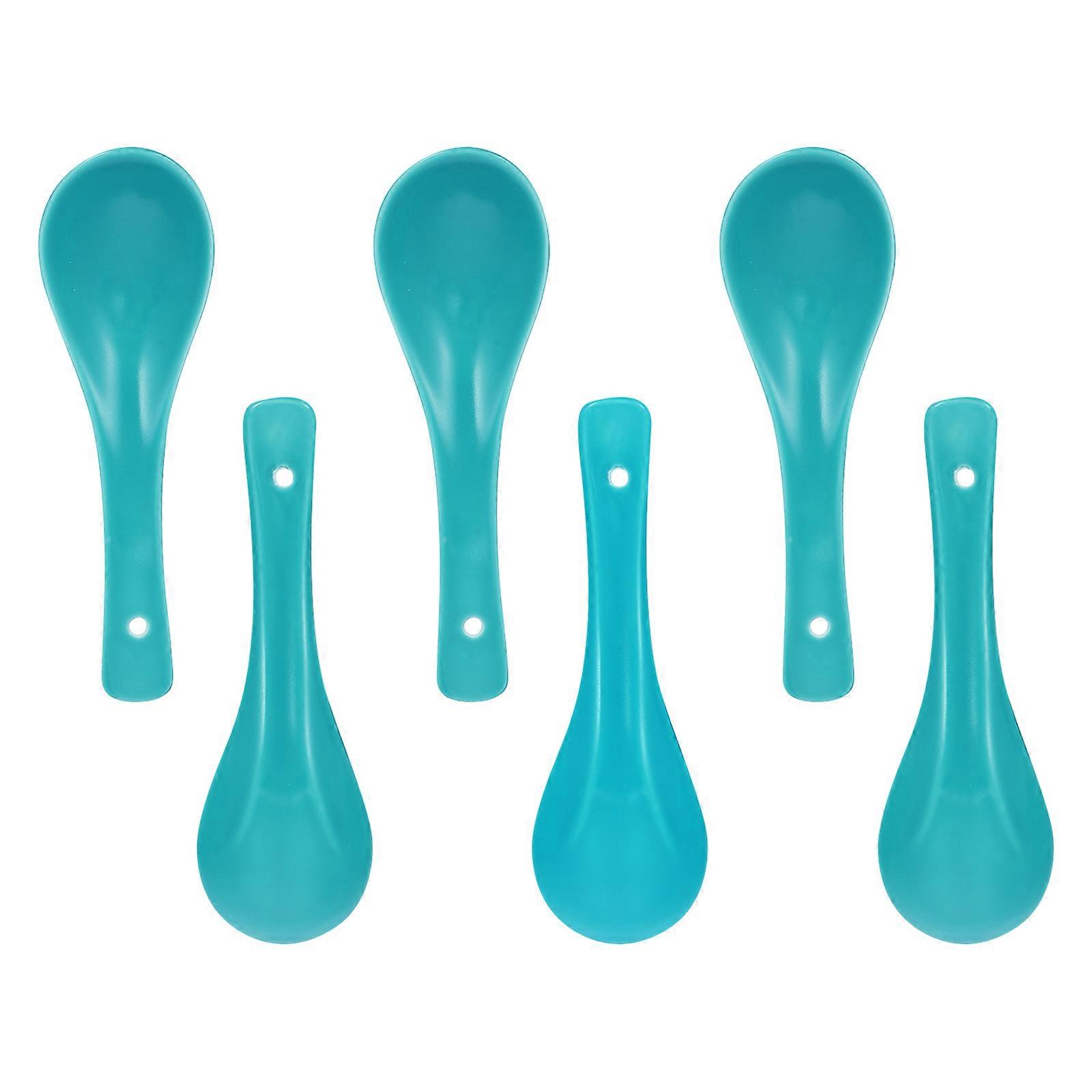Ceramic Soup Spoon Set 6Pcs Practical Feeding Spoons Kitchen Cooking Smooth Design Green Color