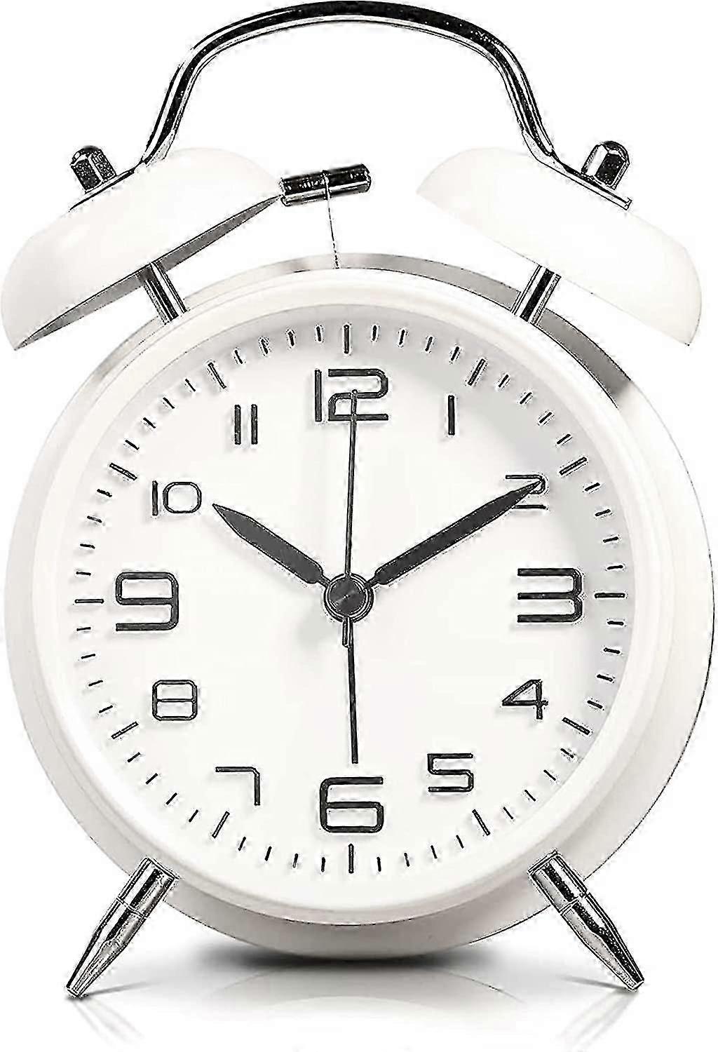 Twin Bell Alarm Clock With Backlight, 4" Stereoscopic Dial, Battery Operated Loud Alarm Clock, No Ticking, Noiseless, Retro Bell Alarm Clock, Quartz D
