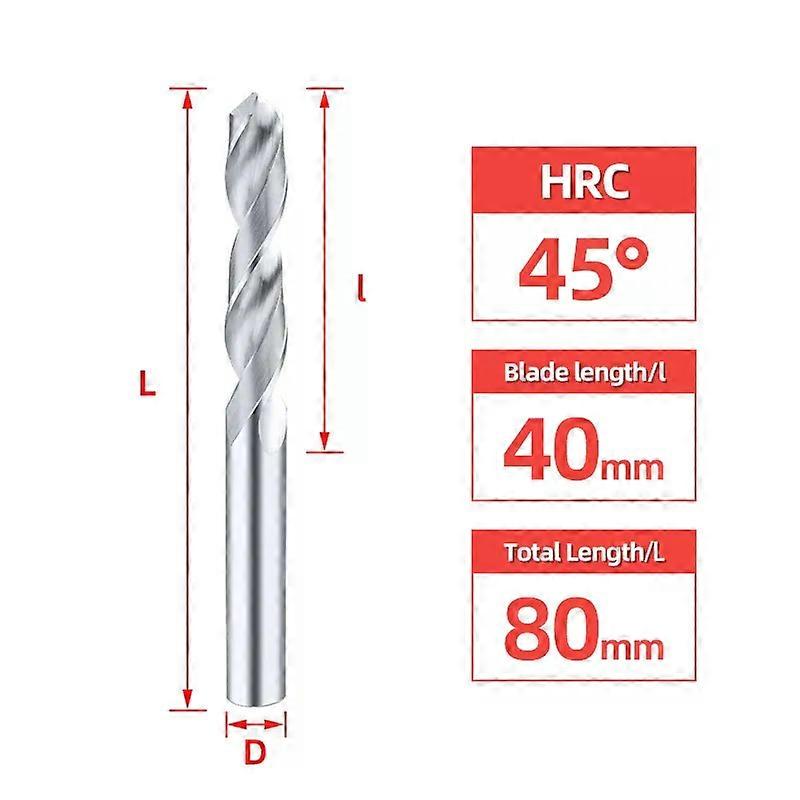 Tooleye Gesamtlänge 80mm Hartmetallbohrer HRC45 HRC55 für harte Metallbearbeitung CNC-Werkzeuge Wolframstahl Metallbohrer 21-10mm