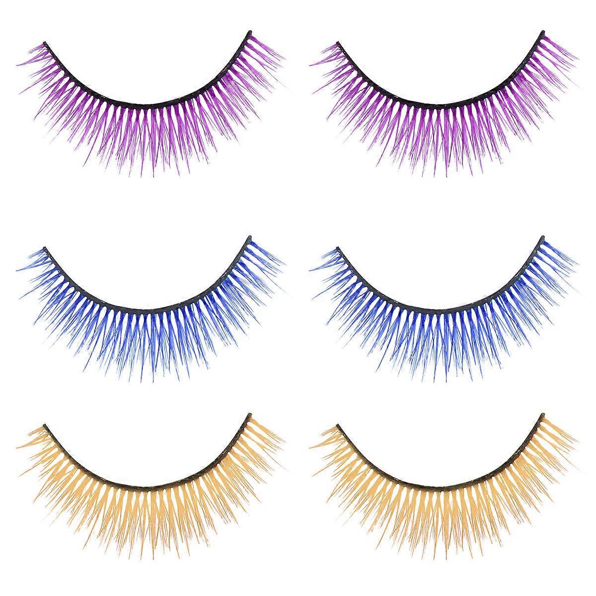 3 Pairs Reusable 3D Multilayer Colored False Eyelashes for Women with Synthetic Material Assorted