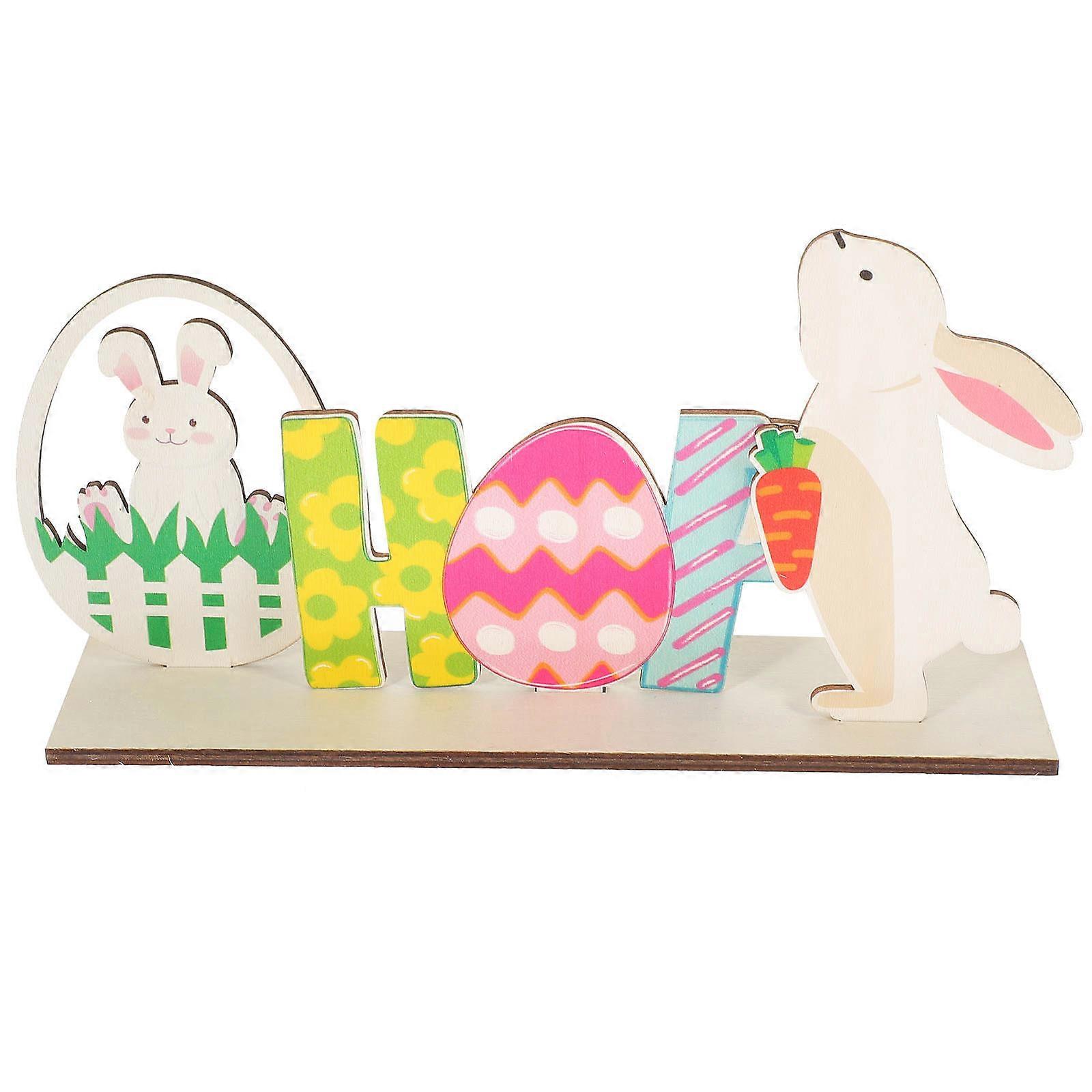Wooden Easter Sign for Table Decorations Multi Color Spring Home Decoration Rustic Design